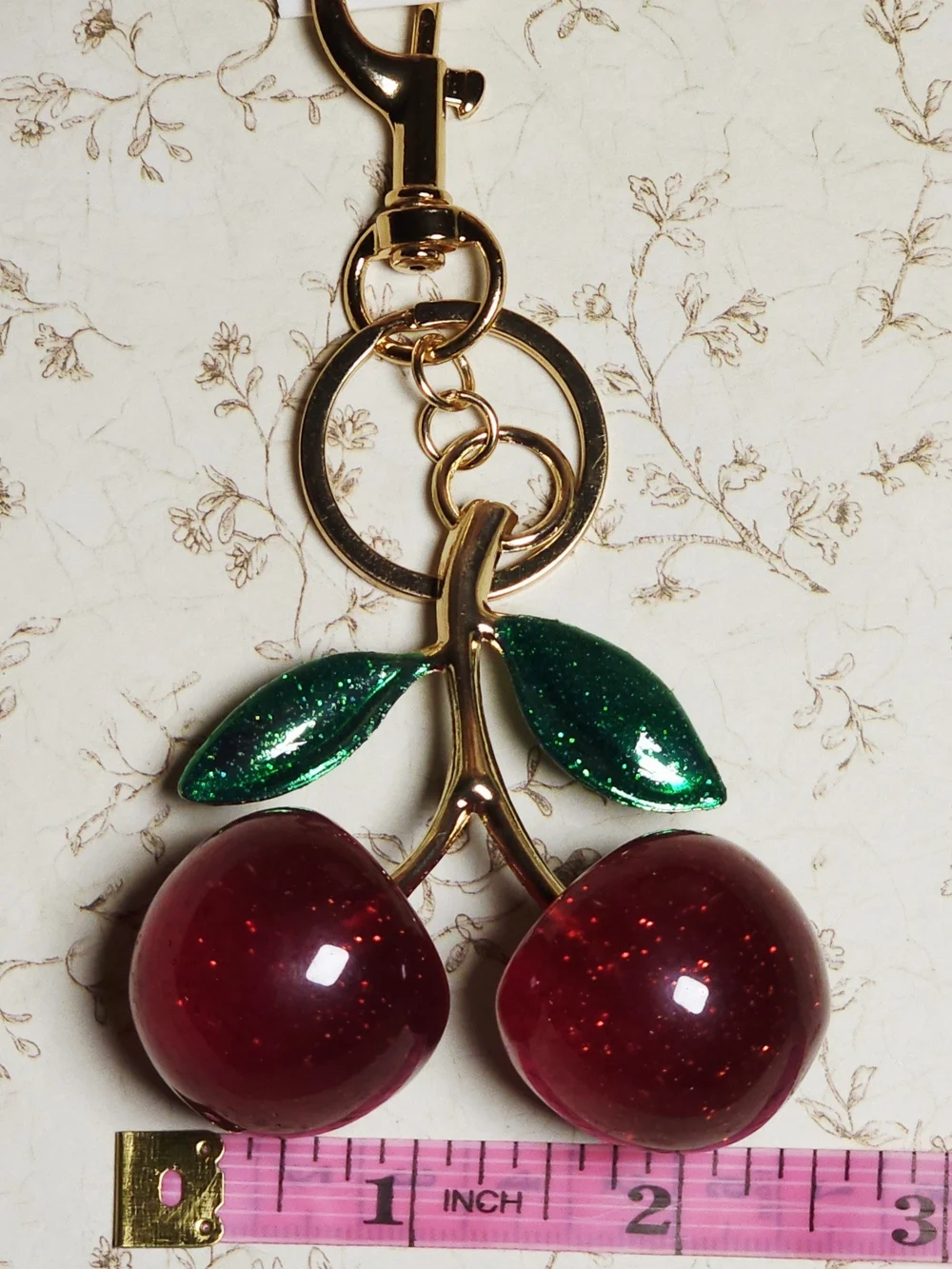 🍒NWT Crystal Glitter Cherry Bag Charm & Keychain - Juicy Red & Green